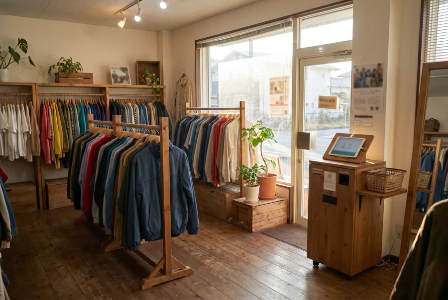 無人古着店の店内